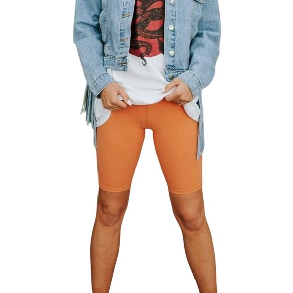 NEW Clad and Cloth Tour De France Orange Sherbet High-Waist Biker Shorts L - Picture 2 of 8